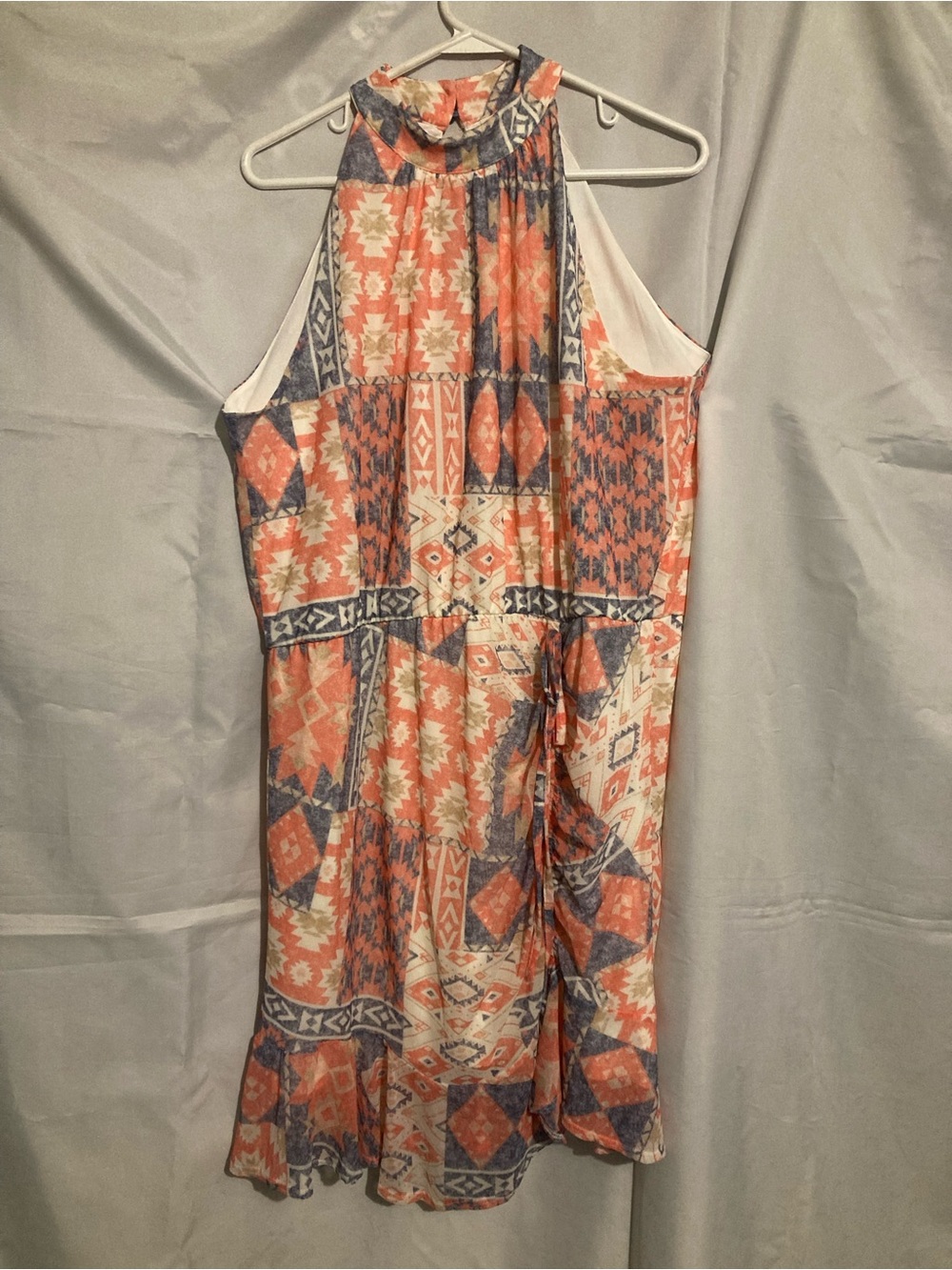 Cato Coral & Blue Geometric Midi Dress